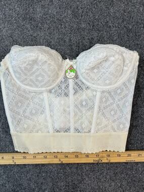 Vintage Intima Bustier Corset 34B White Lace Longline Bra Made in Hong Kong